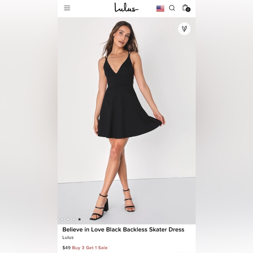 Lulu’s Believe in Love Black Backless Skater Dress, Size Small